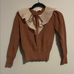 Goodnight Macaroon Brown Sweater with Cream Ruffle